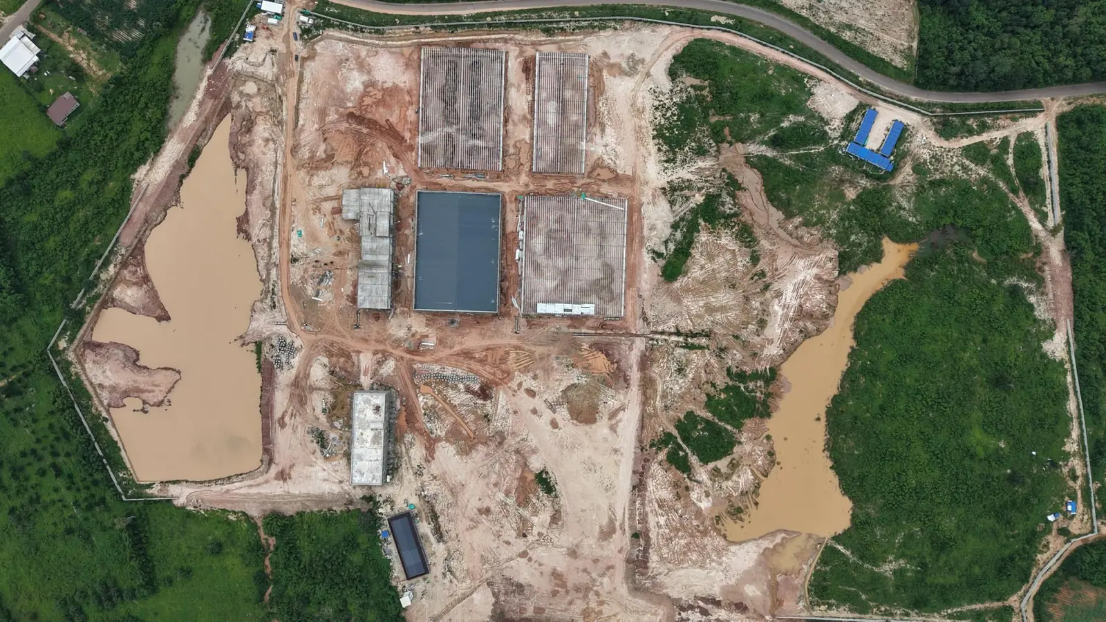 Top-down aerial overview of the Raysun Vientiane construction site